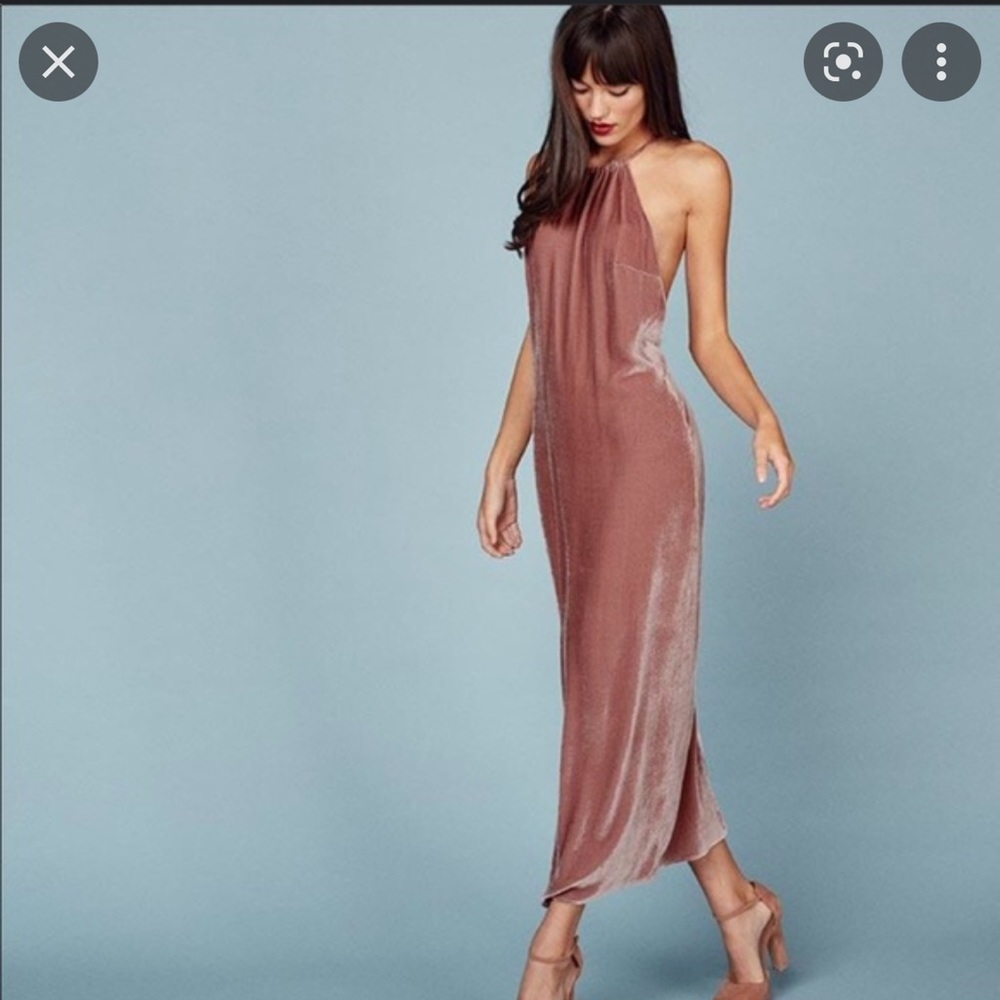 Reformation Velvet Halter Dress in blush, size 4